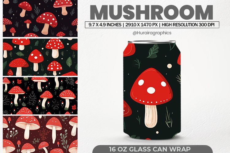 Mushroom Glass Can Wrap,16 Oz Tumbler Sublimation