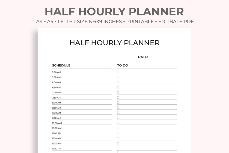 Half Hourly Planner Printable