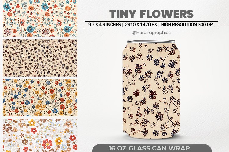 Tiny Flowers Glass Can Wrap,16 Oz Tumbler Sublimation