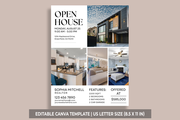 Open House Flyer Template, Editable Canva Real Estate Flyer