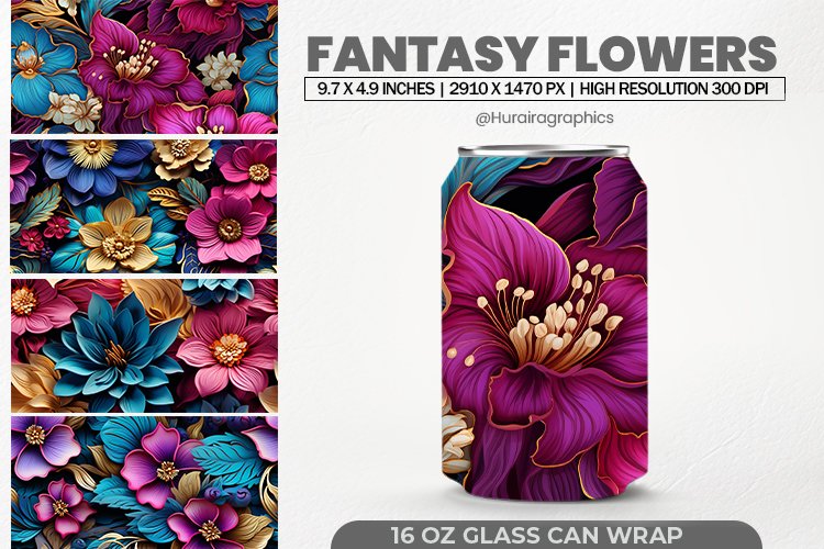 Fantasy Flowers Glass Can Wrap,16 Oz Tumbler Sublimation