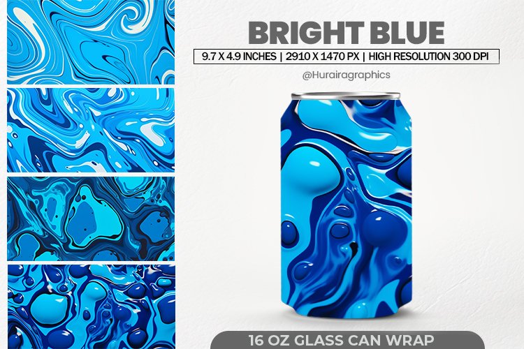 Bright Blue Glass Can Wrap, 16 Oz Tumbler Sublimation example image 1