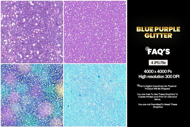 Blue Purple Glitter Square Coaster - 04 Variations