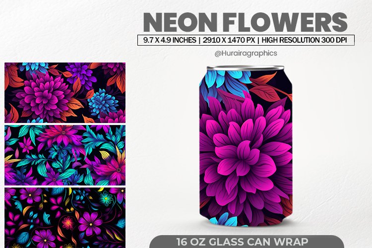 Neon Flowers Glass Can Wrap,16 Oz Tumbler Sublimation