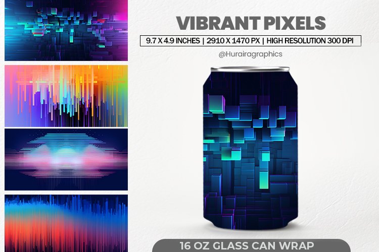 Vibrant Pixels Glass Can Wrap,16 Oz Tumbler Sublimation example image 1