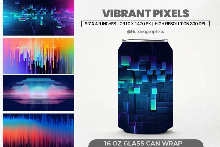 Vibrant Pixels Glass Can Wrap,16 Oz Tumbler Sublimation