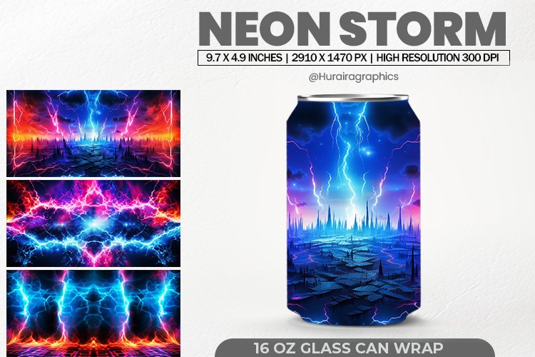 Neon Storm Glass Can Wrap,16 Oz Tumbler Sublimation