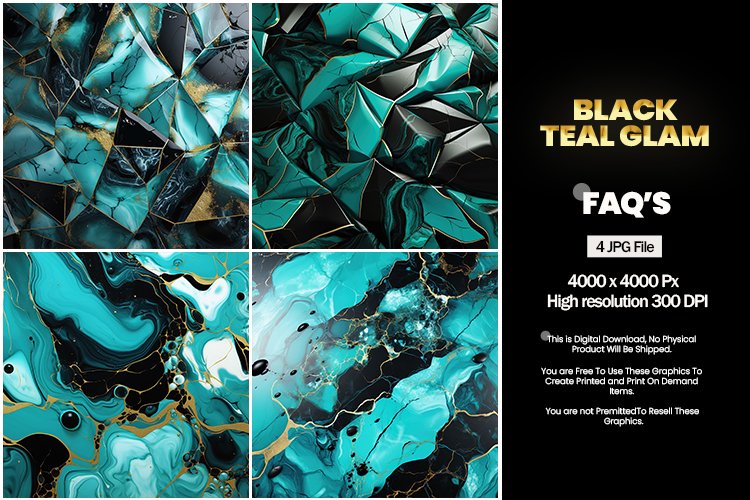 Black Teal Glam Square Coaster - 04 Variations