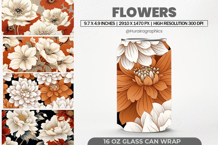 Flowers Glass Can Wrap,16 Oz Tumbler Sublimation