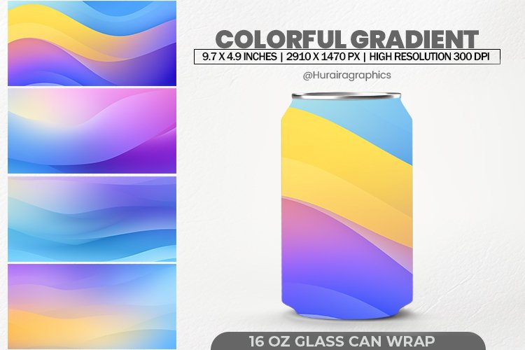 Colorful Gradient Glass Can Wrap,16 Oz Tumbler Sublimation