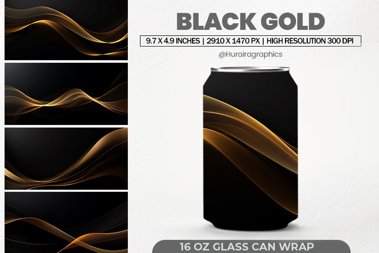 Black Gold Can Wrap, 16 Oz Tumbler Sublimations