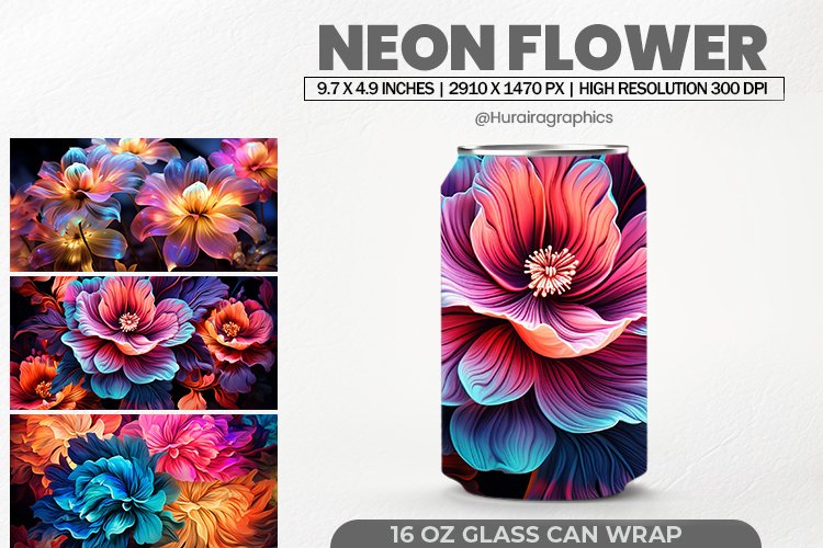 Neon Flower Glass Can Wrap,16 Oz Tumbler Sublimation example image 1