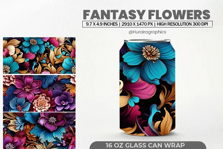 Fantasy Flowers Glass Can Wrap,16 Oz Tumbler Sublimation