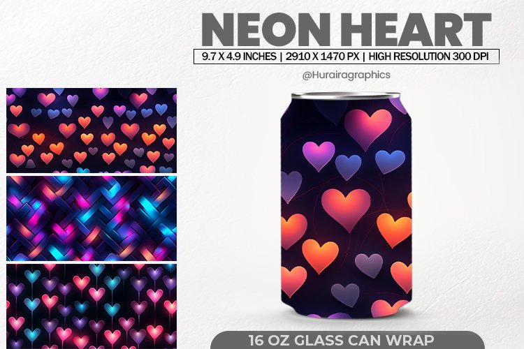 Neon Heart Glass Can Wrap,16 Oz Tumbler Sublimation