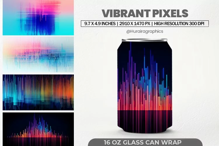 Vibrant Pixels Glass Can Wrap,16 Oz Tumbler Sublimation