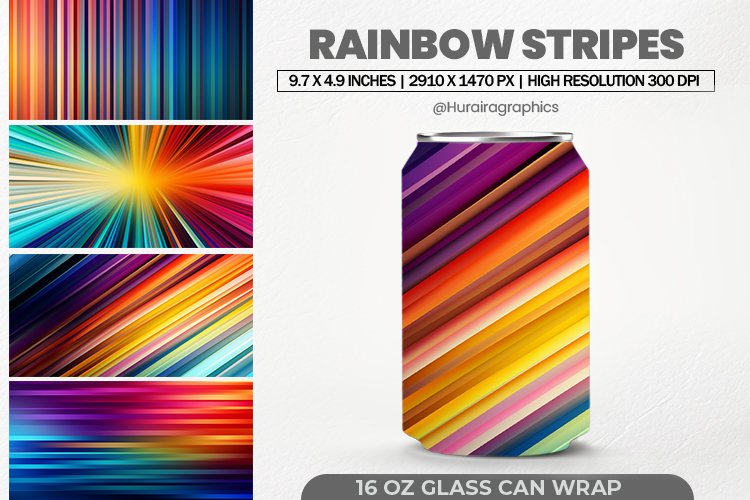 Rainbow Stripes Glass Can Wrap,16 Oz Tumbler Sublimation