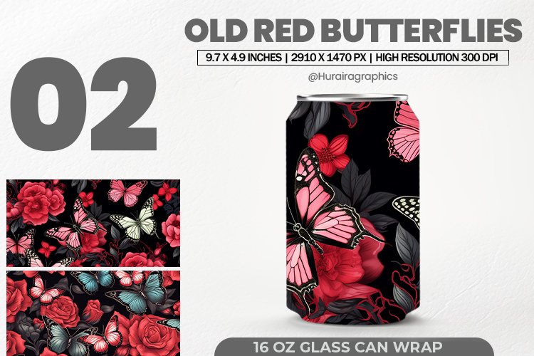 Old Red Butterflies Glass Can Wrap,16 Oz Tumbler Sublimation