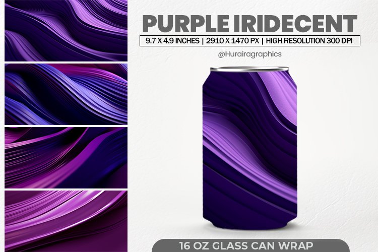Purple Iridecent Glass Can Wrap,16 Oz Tumbler Sublimation