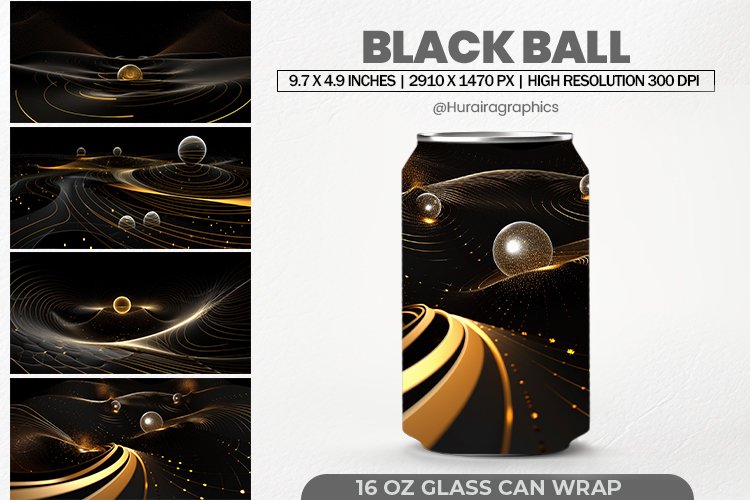 Black Ball Glass Can Wrap, 16 Oz Tumbler Sublimations
