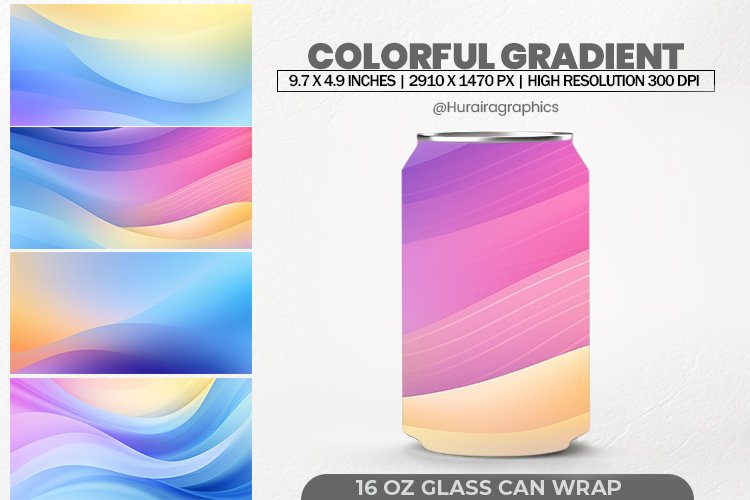Colorful Gradient Glass Can Wrap,16 Oz Tumbler Sublimation