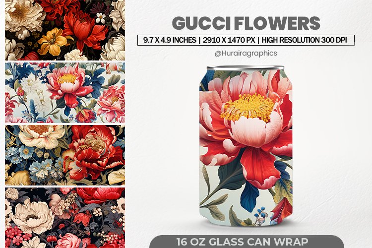 Gucci Flowers Glass Can Wrap,16 Oz Tumbler Sublimation