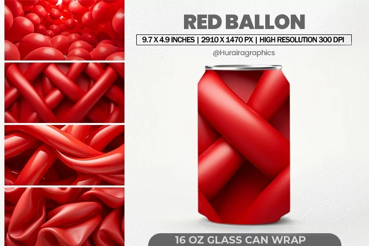 Red Ballon Glass Can Wrap,16 Oz Tumbler Sublimation