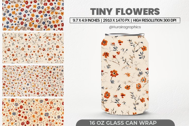 Tiny Flowers Glass Can Wrap,16 Oz Tumbler Sublimation
