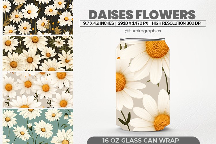 Daises Flowers Can Wrap,16 Oz Tumbler Sublimation