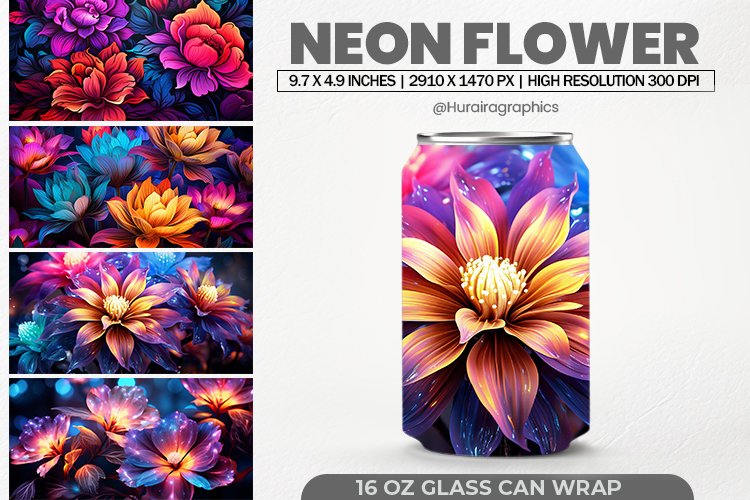 Neon Flower Glass Can Wrap,16 Oz Tumbler Sublimation