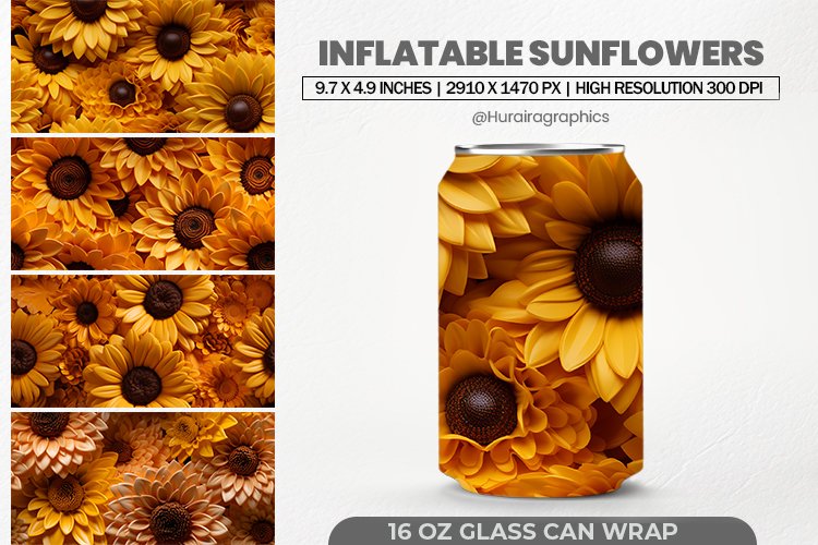 Inflatable Sunflower Glass Can Wrap,16Oz Tumbler Sublimation