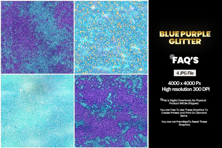 Blue Purple Glitter Square Coaster - 04 Variations