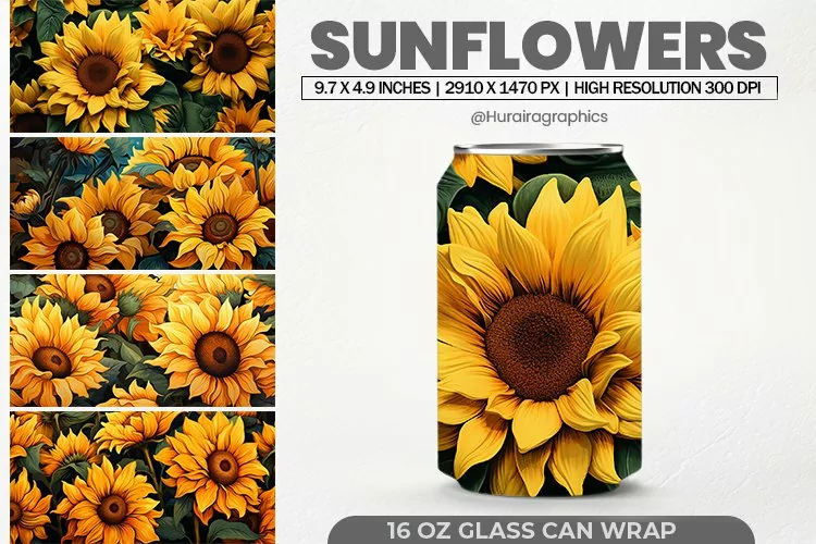 Sunflowers Glass Can Wrap,16 Oz Tumbler Sublimation