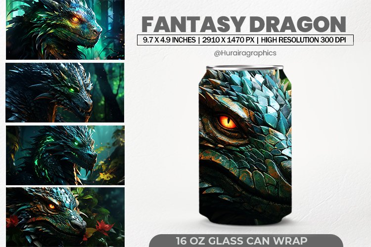 Fantasy Dragon Glass Can Wrap,16 Oz Tumbler Sublimation