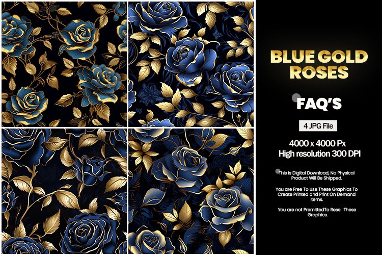 Blue Gold Roses Square Coaster - 04 Variations