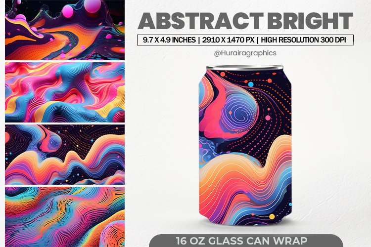 Abstract Bright Glass Can Wrap, 16 Oz Tumbler Sublimation