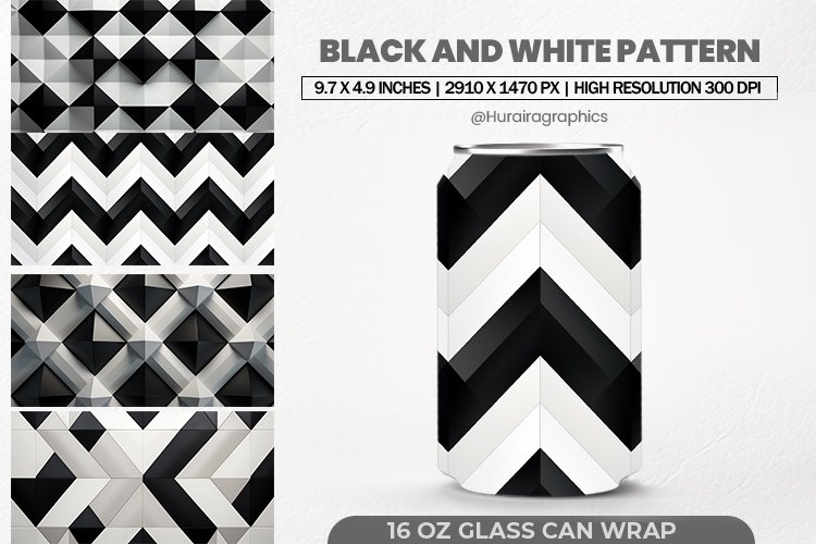 Black & White Pattern Glass Can Wrap, 16 Oz Tumbler