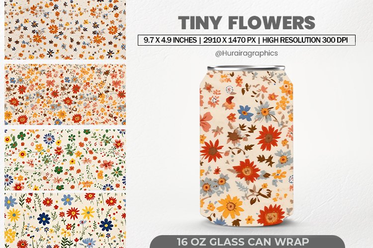 Tiny Flowers Glass Can Wrap,16 Oz Tumbler Sublimation