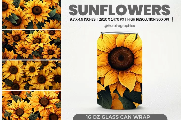 Sunflowers Glass Can Wrap,16 Oz Tumbler Sublimation