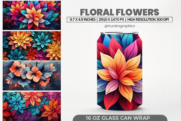 Floral Flowers Glass Can Wrap,16 Oz Tumbler Sublimation example image 1