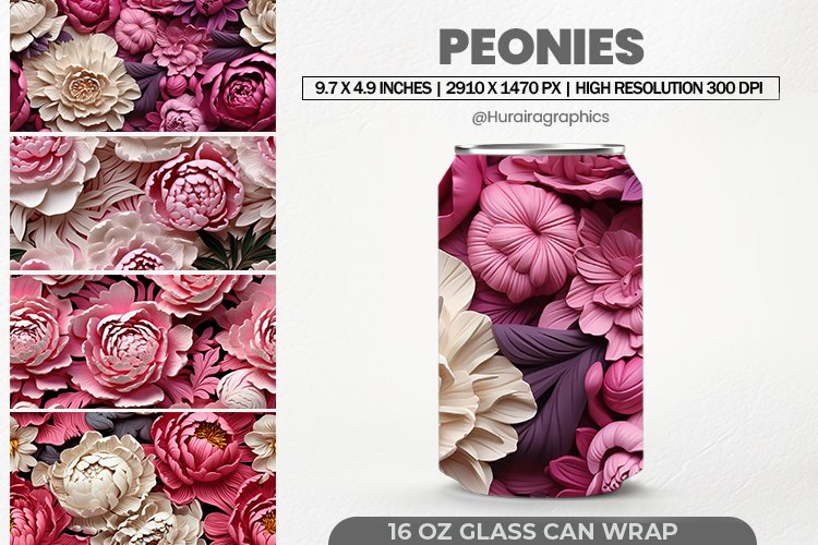 Peonies Glass Can Wrap,16 Oz Tumbler Sublimation
