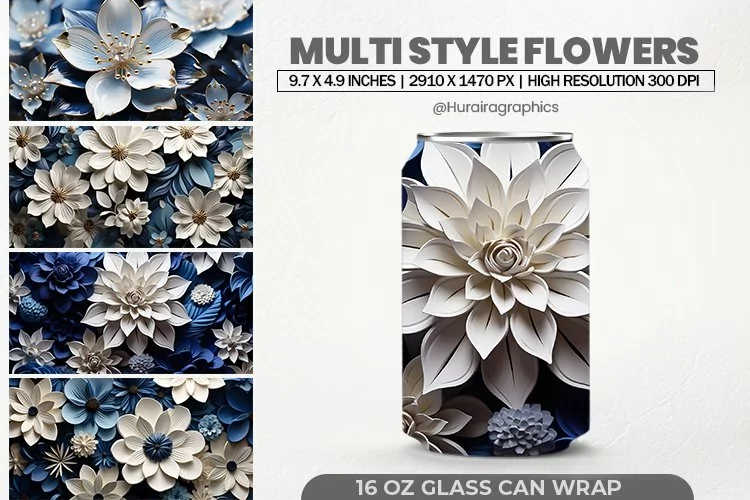 Multi Style Flowers Glass Can Wrap,16 Oz Tumbler Sublimation