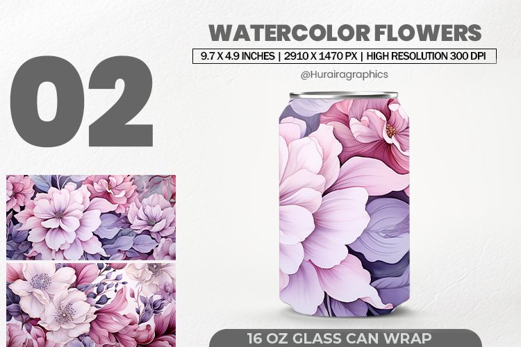 Watercolor Flowers Glass Can Wrap,16 Oz Tumbler