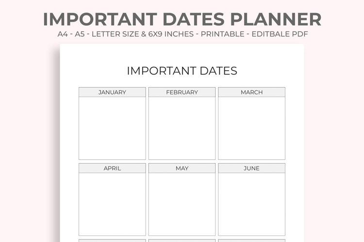 Important Dates Planner Printable
