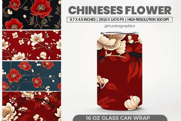 Chineses Flower Glass Can Wrap, 16 Oz Tumbler Sublimation