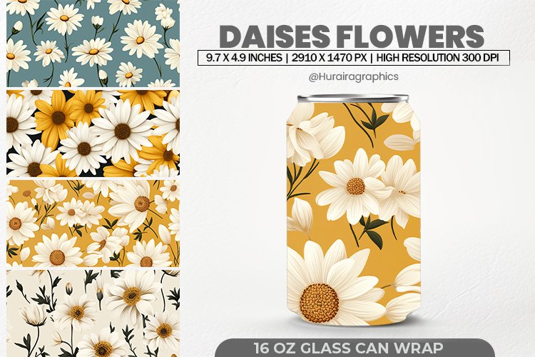 Daises Flowers Can Wrap,16 Oz Tumbler Sublimation