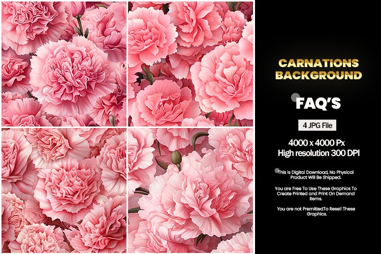 Carnations background Square Coaster - 04 Variations