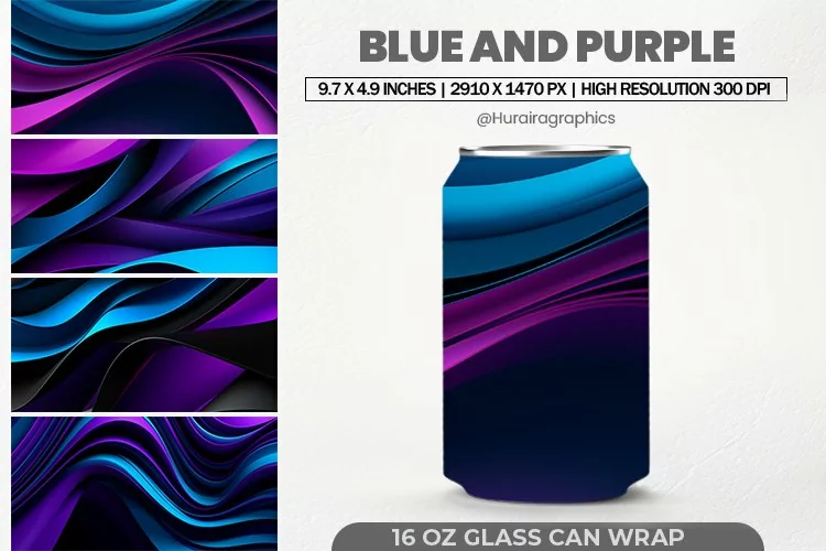 Blue & Purple Can Wrap, 16 Oz Tumbler Sublimation