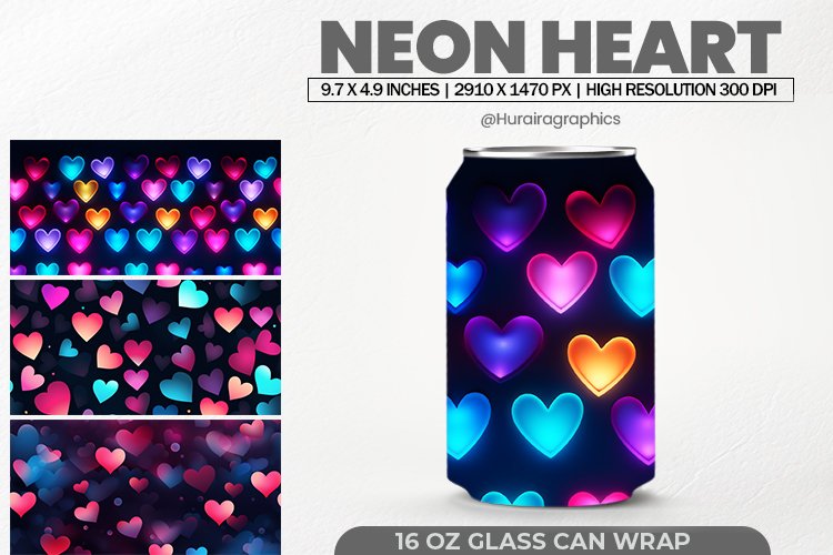 Neon Heart Glass Can Wrap,16 Oz Tumbler Sublimation