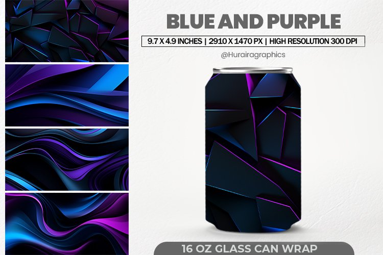 Blue & Purple Can Wrap, 16 Oz Tumbler Sublimation example image 1