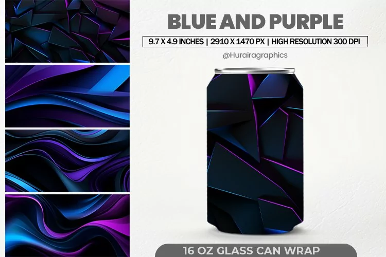 Blue & Purple Can Wrap, 16 Oz Tumbler Sublimation